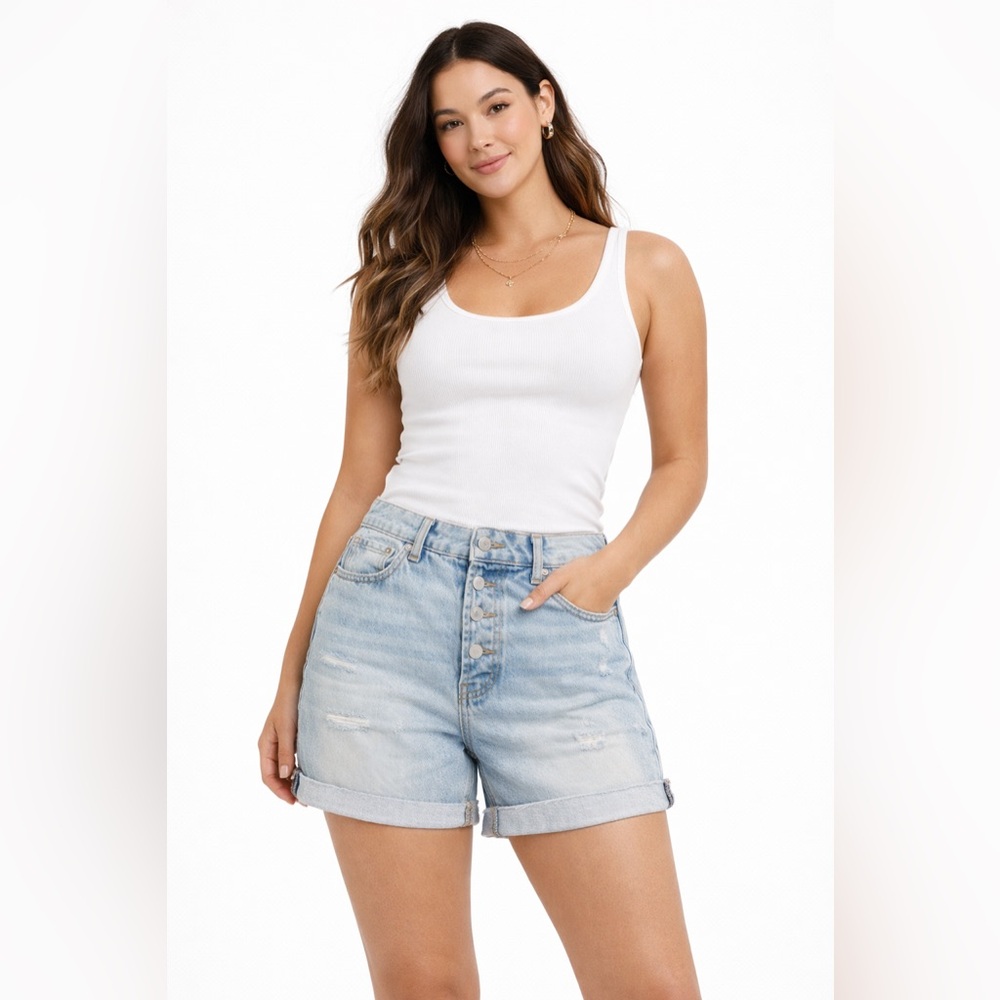 Revice Denim Shorts Size 29 Light Wash Button Fly Cuffed USA Made